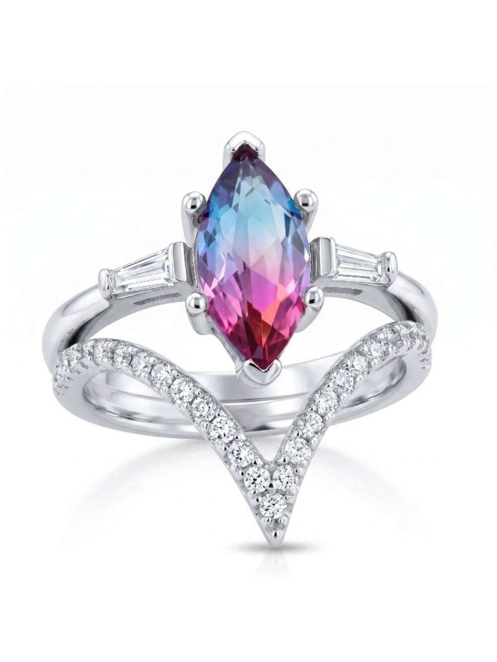 Pink & Purple marquise Gemstone Ring, real 925 Sterling Silver Charmed Aroma